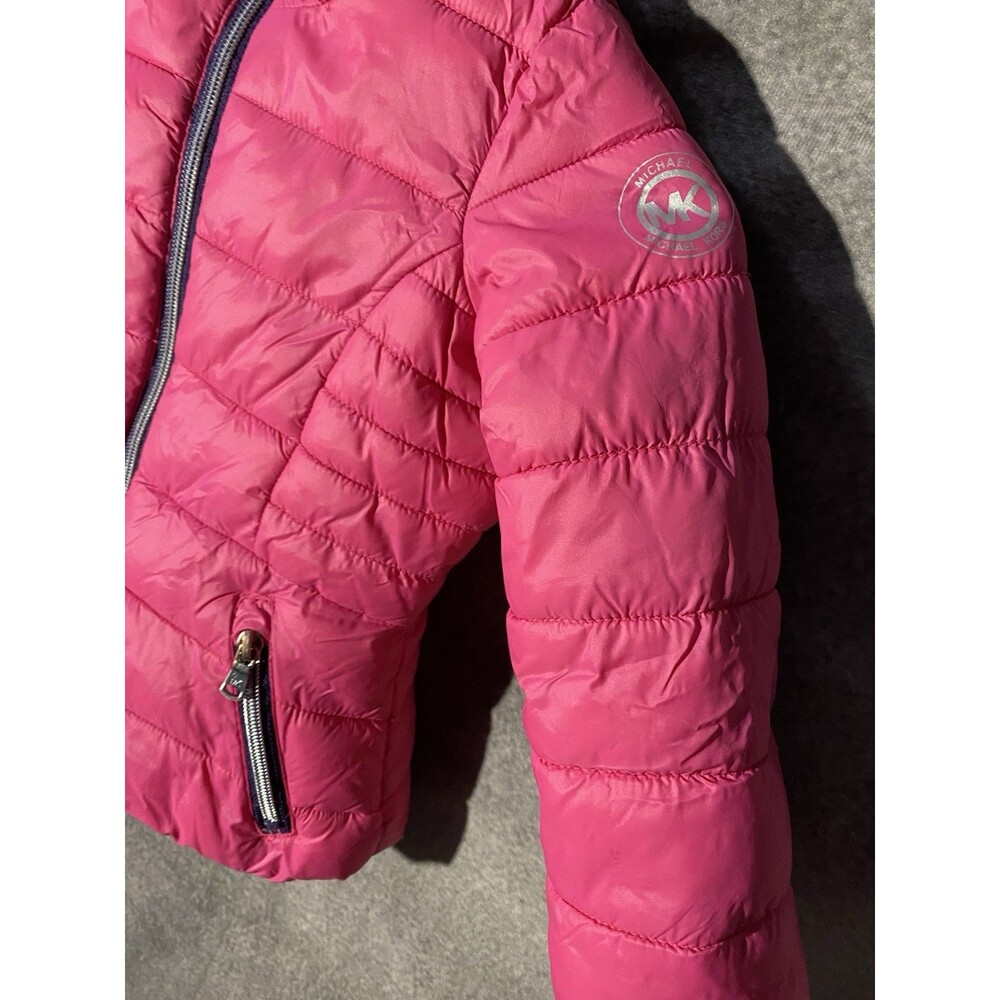 Michael Kors Toddler Girls Pink Puffer Jacket 3T Fleece Lined Winter Coat - Picture 3 of 9